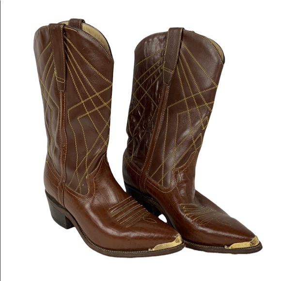 Shoes - Leather Cowgirl pointed gold toe Chestnut Boots by FRAVE’L terano Nevada size 10